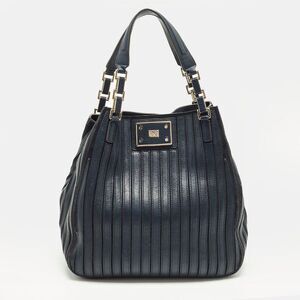 Anya Hindmarch Belvedere Navy Blue Striped Leather And Suede Tote